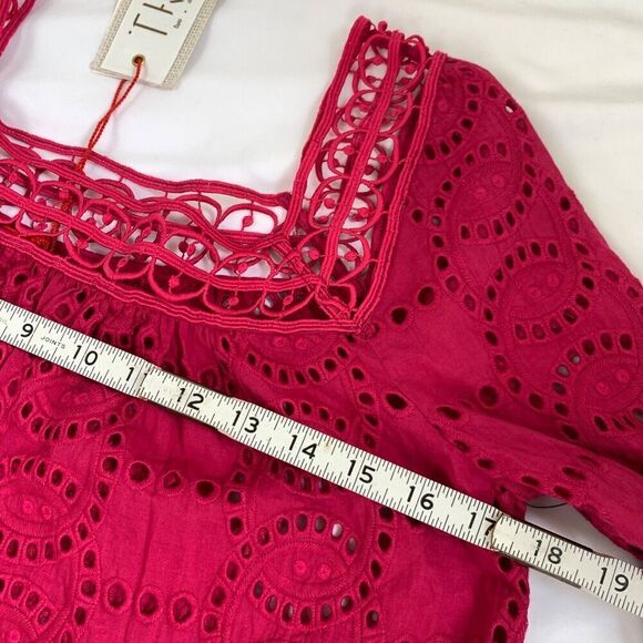 Anthropologie TRYB Eyelet Ruffle Blouse Size S Pink Embroidered Peasant Top - Picture 7 of 8